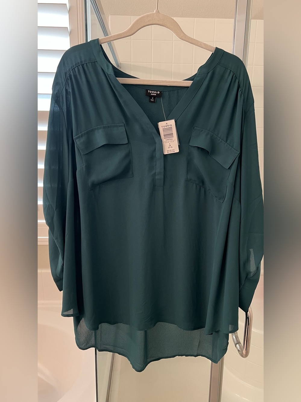 NWT Torrid Harper Teal Georgette Pullover Blouse Size 3 3X 22-24